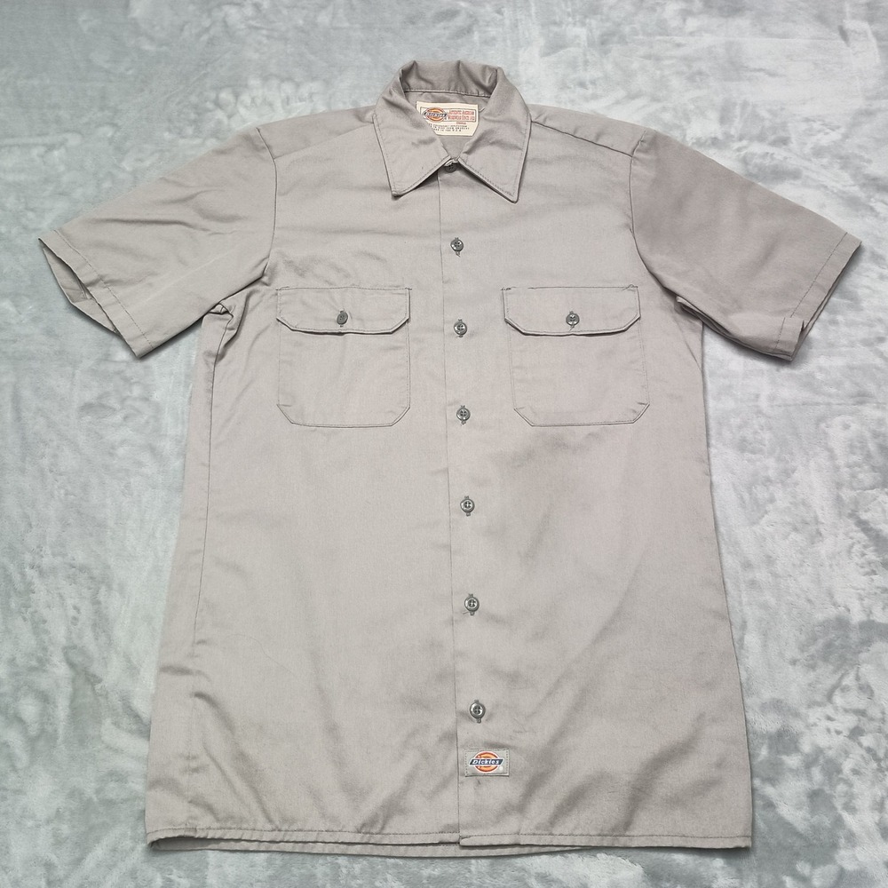 VTG Dickies Shirt Mens Small Khaki Tan Short Sleeve Button Down Made In USA